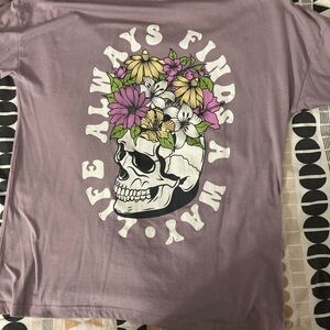 Purple Graphic T-Shirt with Floral Skull Design